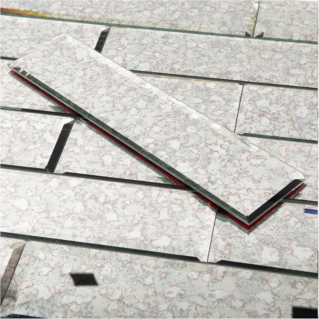 Lovdeco Peel and Stick Antique Beveled Mirror Tile Subway Mirror Backsplash 3x12 Inch for Kitchen Bathroom Wall (20 Pcs, 5 SQ.FT.)