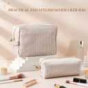 Sanwuta 2 Pcs Makeup Bag Set Seersucker Cosmetic Bag for Women Gifts Mother Girls Cute Stripe Trendy Cosmetic Bags Travel Toiletry Organizer Aesthetic Preppy Storage Pouch for Bridesmaid(Brown)