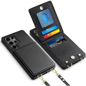 Vofolen for Samsung Galaxy S25 Ultra Case with Card Holder Crossbody Lanyard Strap Leather Wallet Case with Magnetic Clasp Kickstand Heavy Duty Protective Flip Cover for Galaxy S25 Ultra for Women