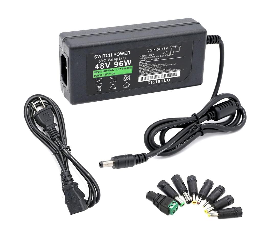 DIGISHUO DC 48V 2A 48W Power Supply Adapter Transformer Switch AC 110V/240V to DC 48V 2A Switching Converter LED Driver for LED Strip Light CCTV Camera Security System