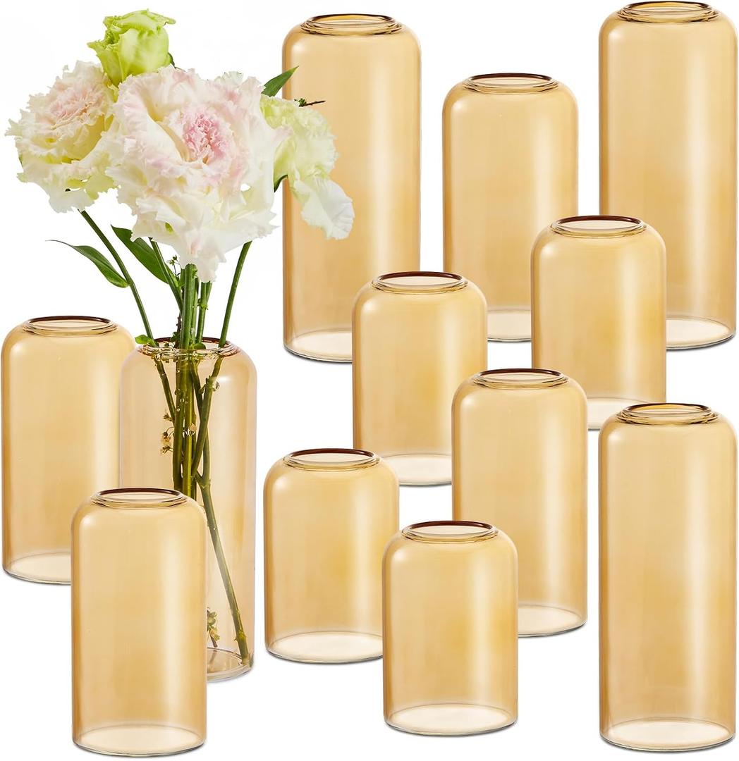 1 Pcs Glass Bud Vases Set, Small Flower Vase for Centerpieces, Small Vases for Flowers, Decor Centerpiece for Bathroom, Decorative Vases for House Warming (Amber)