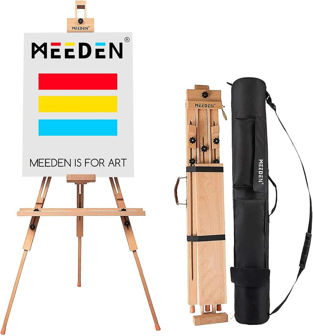 MEEDEN Portable Easel for Painting: Solid Beech Wood Tripod Art Easel for Adults - Foldable Drawing Easel Stand with Carrying Bag Perfect for Indoor Outdoor Use, Holds Canvas up to 44"