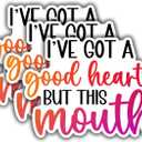 2 x (3 pcs) I've Got A Good Heart But This Mouth Sticker for Tumbler Funny Sarcastic Quote Vinyl Decal for Kindle Laptop Water Bottle Phone Hard Hat - 3x2.3