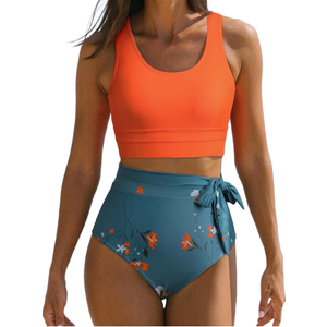 Dokotoo Womens 2 Piece Swimsuit Scoop Neck Sleeveless 2025 Racerback Top Tummy Control Tie Knot Bathing Suits Floral Bottoms Size L