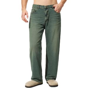 TEGIAS Men's Slim Straight Fit Jeans Wide Leg Jeans Comfort - Classic Denim Pants，Green 34