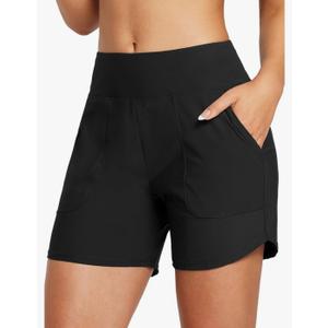 baleaf Women's 3"/5"/7"/9" High Waisted Swim Board Shorts Quick Dry Swimsuits Bottoms Trunks with Pockets, S