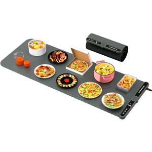 Extra Large Warming Mat for Food XXL:40X15 Soft Electronic Food Warmers for Parties Buffet Silicone Food Warming Mat 6-Level Timer 9-Level Temp Control 18H Auto-Off 8S Fast Heating Grey