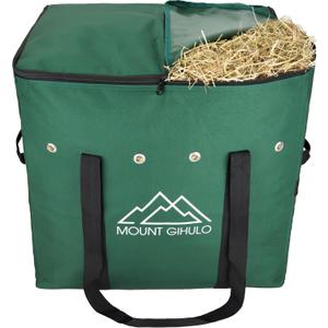 Hay Bag for Horses - 900D Polyester Horse Hay Bag, Hay Storage Bag - Carry Handles, PVC Waterproofing, 2-String Bale (Hunter Green, Small)