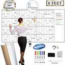 Large Reusable Dry Erase Yearly Wall Calendar - Jumbo Premium Laminated 12 month Task Organizer - 38"x72" Undated Annual Planner for Home, Office, School Projects, 72"x38"Yearly