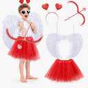 Seematn Cupid Costume Valentine's Day Accessory Kit Kids Bow and Arrow Headbands Angel Feather White Wings for Boy Girl 3+