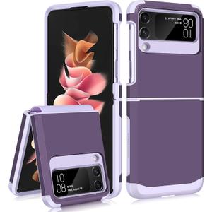 SAMONPOW Compatible with Samsung Galaxy Z Flip 3 Case with Upgraded Hinge Protection Dual Layer Hard PC Soft TPU Bumper Full Body Shockproof Flip 3 Phone Case for Galaxy Z Flip 3 5G (Purple)
