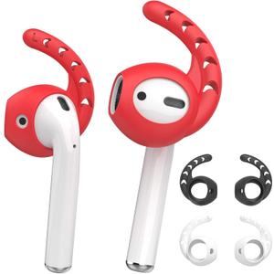 AhaStyle 3 Pairs AirPods Ear Hooks Cover Silicone Accessories Compatible with Apple AirPods and EarPods Headphones(Black,White,Red)