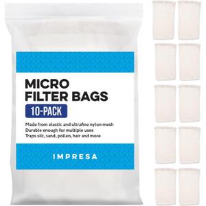 Impresa Fine Mesh Pool Vacuum Bags - 10-Pack Nylon Micro Filter Bags - Ultra-Fine Mesh for Sand & Silt - Compatible with Water Tech Pool Blaster Vacuums