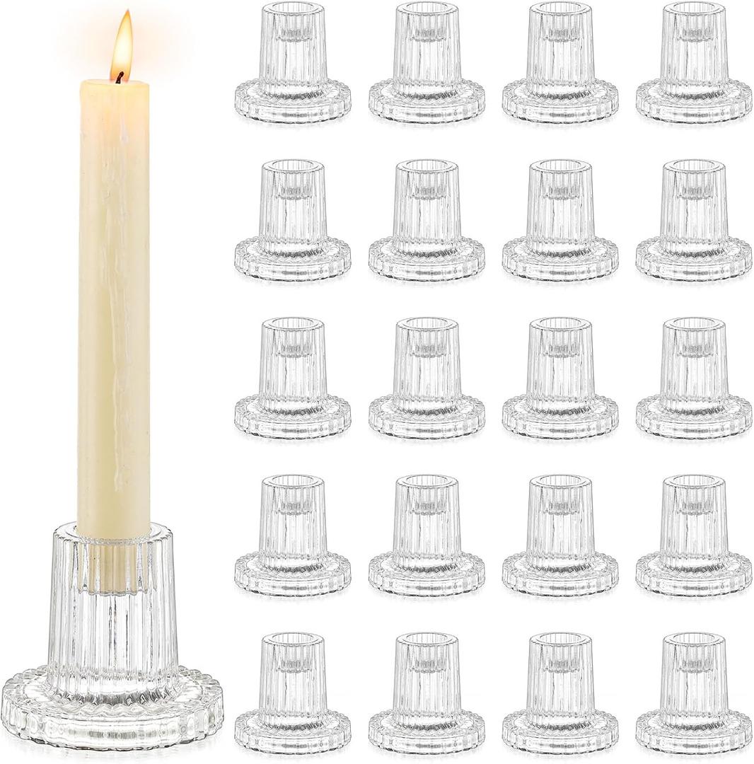 Romadedi Glass Candle Holder for Candlestick - 20Pcs Clear Tapered Bulk Wedding Decor Table Centerpiece for Candle Sticks Christmas Party Living Room Dinner Advent Decoration