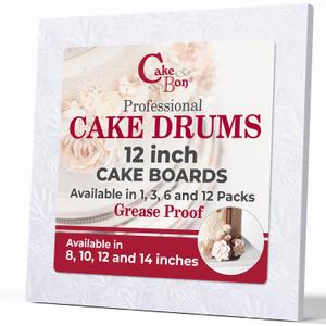 Cakebon Cake Boards Square - Sturdy 1/2 Inch Thick Drums - 12 Inch Professionally Wrapped Edges White 1-Pack