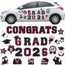 Landhoow 30 Pcs Graduation Car Magnets 2026 Senior Graduation Car Decoration Bumper Sticker Congrats Grad Magnet Magnetic Refrigerator Decal for Grad Parade Party Supplies (Maroon/Burgundy, Black)
