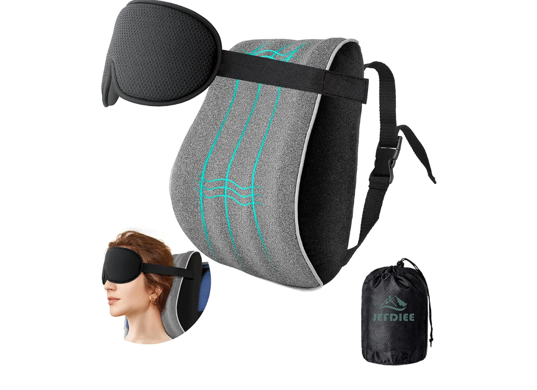 JefDiee Travel Pillows for Airplanes,Travel Pillow with Eye Mask,Prevents Head Forward,Neck Pillow Airplane for Sleeping,Used for Long Flight,Road Trip,Car Headrest