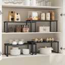 SONGMICS Cabinet Organizer Shelf, Set of 4 Kitchen Counter Shelves, Kitchen Storage, Spice Rack, Stackable, Expandable, Metal and Engineered Wood, Ink Black and Ebony Black UKCS028B01 (15.6"W)