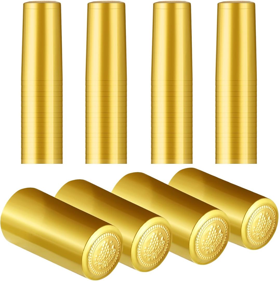 Blulu 120 Pcs Wine Sealer for Bottles PVC Heat Shrink Capsules Bottle Caps for Wine Making Cellars and Home Use (Gold)