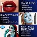 2 x SFX Makeup Kit, Professional Makeup for Sally Costume Corpse Bride Halloween, Light Blue Water-based Face Body Paint, Red Lipstick, Black Eyeliner, Blue Clip-in Hair Extensions, Sponges