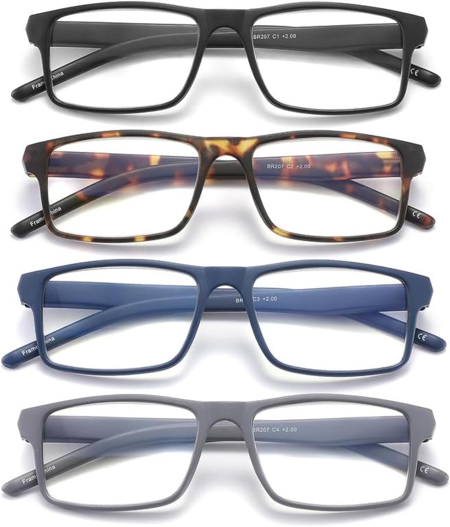 4 Pack Reading Glasses Blue Light Blocking for Men Women,Rectangular Frame Computer Readers with Spring Hinge,Reading Glasses for Men WomenAnti Eyestrain/UV Ray Eyeglasses (0.0x)