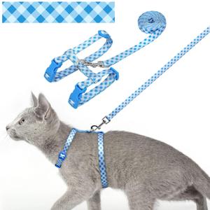 azuza Cat Harness and Leash Set for Safe Walking and Travel, Escape Proof Cat Harness, Lightweight Soft and Comfortable, Adjustable Kitten Harness for Small Medium Large Cats, Blue Plaid (Neck Girth: 7"-10", Chest Girth: 10"-17")