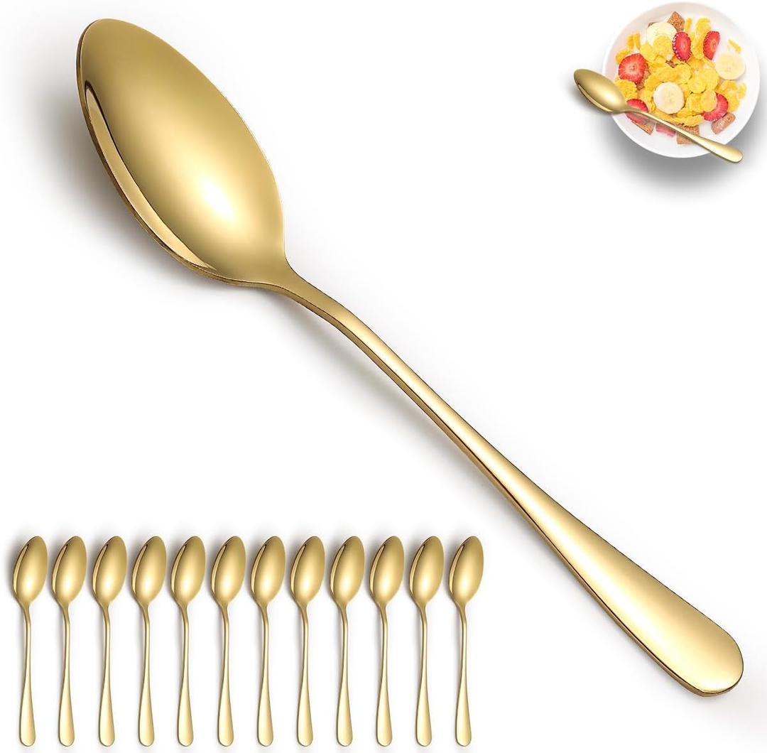 Gold Dinner Spoons 12 Pieces, Stainless Steel Titanium Gold Plating Table Spoon, Soup Spoons, Use for Home, Restaurant, Wedding, Parties, Events, Christmax