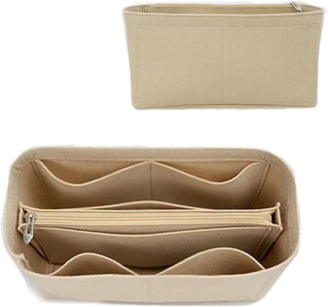 Felt Purse Organizer with Zipped, Bag Organiser Insert for Women,Perfect for carrycall Neverfull Tote (Beige, large)