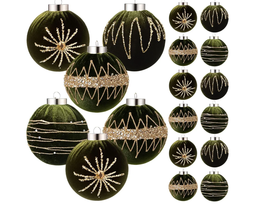 Suncalla 12 Pcs Velvet Vintage Christmas Ornaments 3.2 Inches Large Neutral Flocked Ball Hanging Ornament Xmas Balls Set for Christmas Tree Decorations Party Hanging Decor