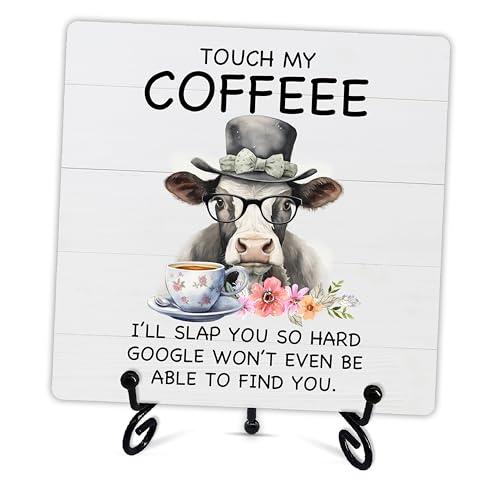 Coffee Desk Decor Sign, Funny Coffee Wooden Sign With Metal Stand, Farmhouse Coffee Decor, Gifts For Coffee Lover, For Home Kitchen Coffee Bar Decor, Gifts For Family Coworker, A10