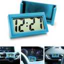 Mini Digital Clock for Car Dashboard, Battery Operated & Clear LCD Screen Time Display, Small Digital Clock with Self-Adhesive Bracket (Blue)
