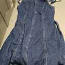 WDIRARA Women's A Line Mini Denim Dress Y2k Flared Hign Waist Short Dresses, XS
