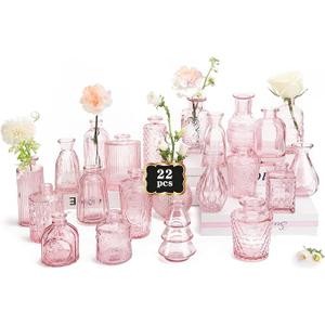 RUCKAE Pink Flower Vase in Bulk 8 Glass Bud Vases Vintage Small Vases for Centerpiece Table Wedding Decorations Home Decor Party (Pink)