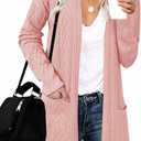 MEROKEETY Women's Casual Long Sleeve Open Front Cable Knit Cardigans Lightweight Solid Color with Pockets (Large, Pink)