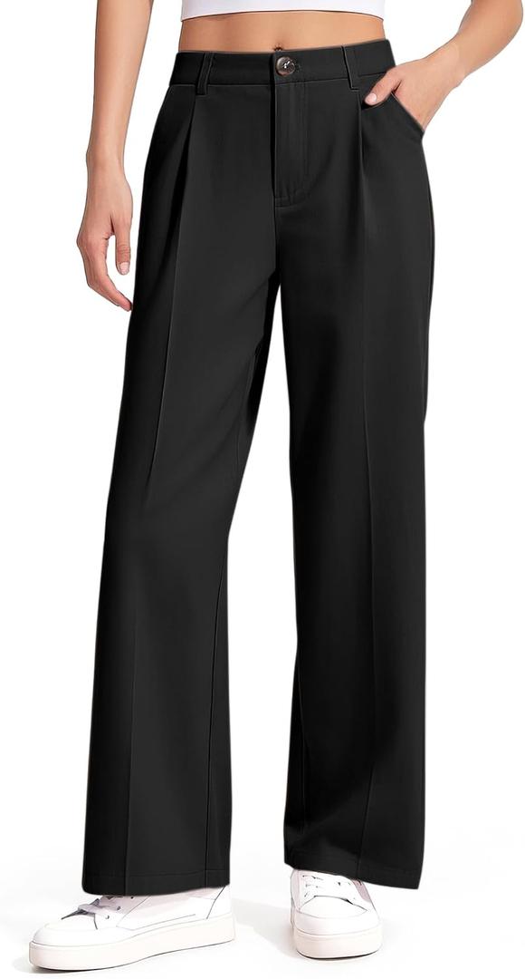 NUMYEAN Girls Dress Pants Wide Leg Uniform Pants for Teen Girls Preppy Clothes Black Size 13-14 Years