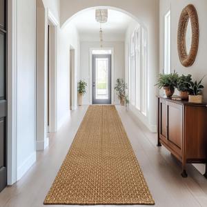 Hallway Washable Runner Rug,2x10 ft Boho Braided Kitchen Rugs,Neutral Entryway Rug,Faux Jute Rug,Non Slip Indoor Farmhouse Solid Carpet for Bathroom Living Room Bedroom,Tan Brown