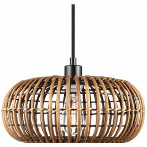 GLOBE Electric 65939 Fitz 1-Light Plug-in or Hardwire Pendant Lighting, Rattan Shade, White Socket