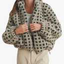 No Brand Women’s Long Sleeve Cropped Sherpa Fleece Plaid Jacket Casual Chunky Teddy Fleece Outerwear M