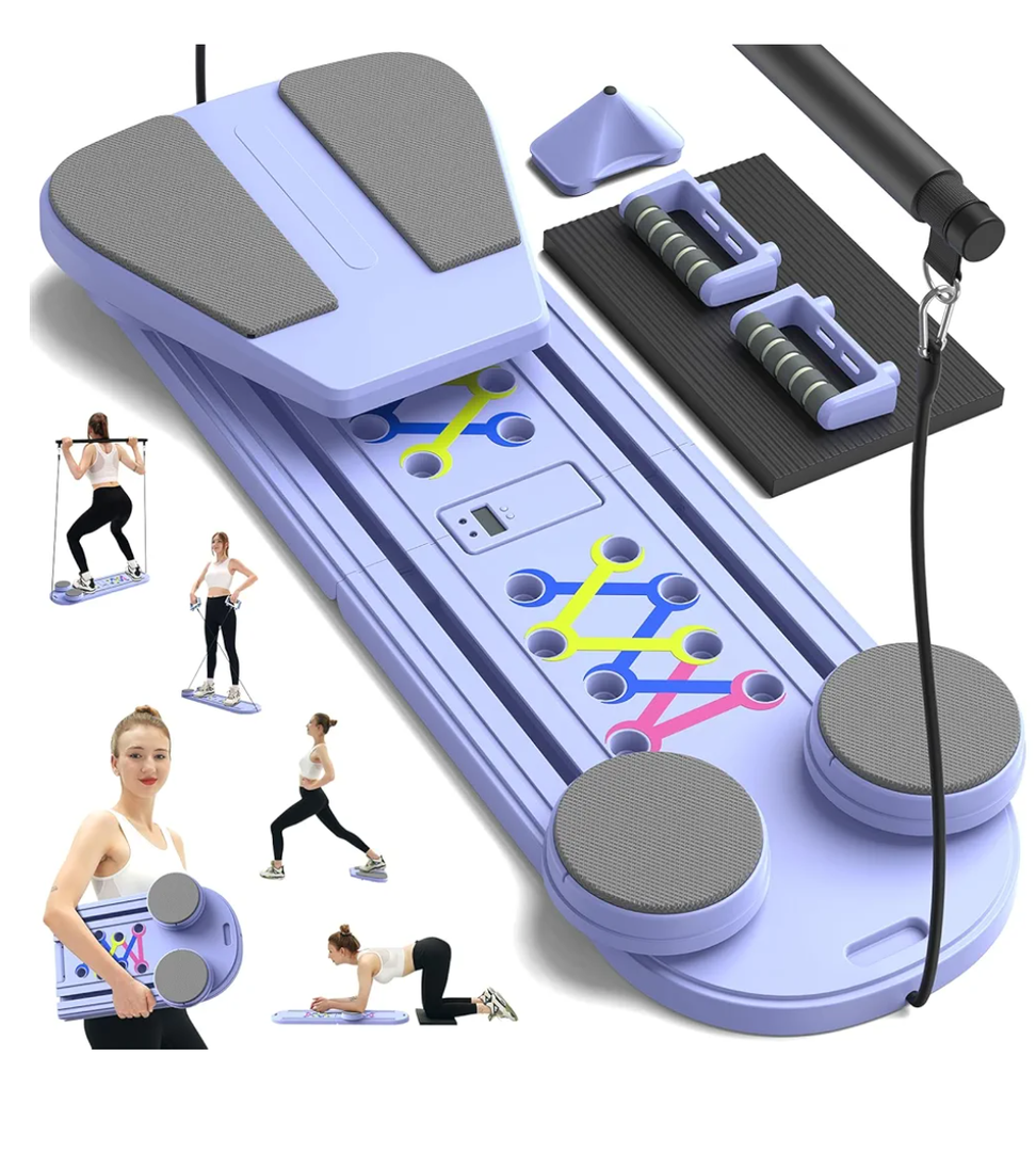 Pilates Board - Pilates Reformer,  Multifunctional Abdominal Pilates Board for Home Workout Equipment, Portable Foldable Pilates Exercise Machine，Double Elastic Band Pilates Reformer Board