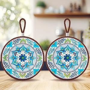 Trivets for Hot Pots and Pans, Ceramic Trivets Vintage Floral Heat Resistant Mats, Insulated Dish Pads for Dining Room Table Kitchen Decor, Round 6.7 Inch Set of 2