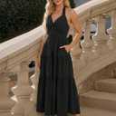 Florboom Women's Casual Sleeveless Halter Sundress Long Dress Date Night Trendy Party Dresses with Pockets (Black, M)