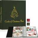 Sunauto Christmas Card Booklet 5x7, Linen Cover Christmas Greeting Card Binder Organizer with 50 Plastic Sleeves, Holds 100 Cards for Holiday Xmas Memory Keepsake Storage Book Album (Green)