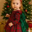 CIYCUIT Toddler Girl Christmas Dress Baby Plaid Dress with Bow Holiday Outfit (6-12 Months, A1 Red Green)