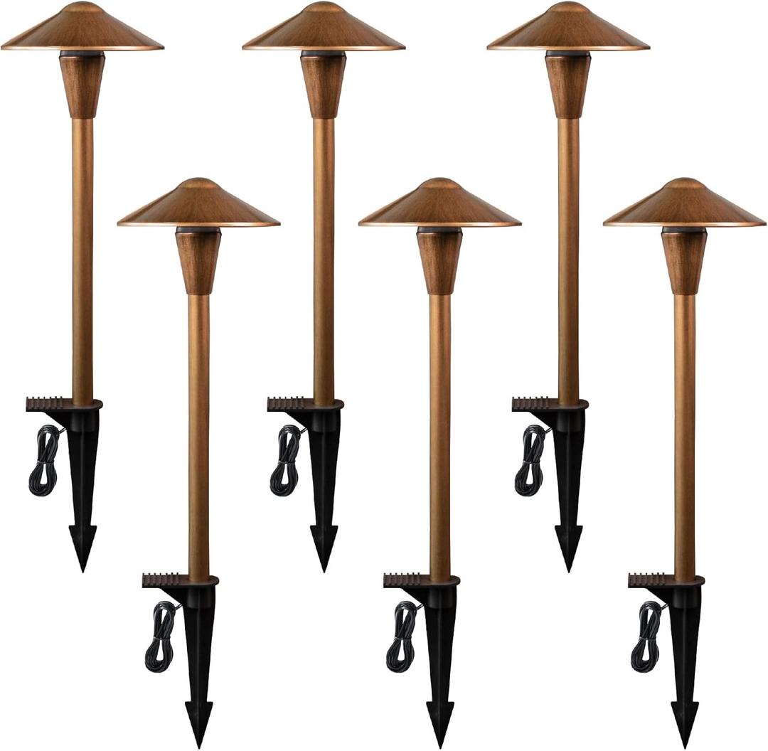 Outdoor Path Lights Low Voltage 6 Pack, Wired Pathway Lights Bronze Compatible with Transformer, 3CCT LED, Premium Brass Finish Landscape Lighting for Yard Garden Walkway Patio Decor