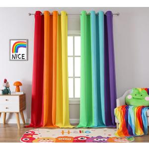 THOOO 2 Panels Rainbow Curtains Blackout Curtains 84 Inches Long for Bedroom Living Room Classroom Nursery Colorful Room Darkening Grommet Curtains Patchwork Red, Orange, Yellow, Green, Blue, Purple, 52"W x 84"L (Pack of 2)