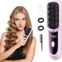 Cordless Straight Hair Brush, 3 Heat Settings & LED Display, Negative Ion & Ceramic Technology, Portable Travel Hair Straightener for All Hair Types (Purple)