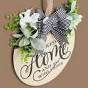 Rustic Round Wood Wreath for Front Door with Home Sign & Metal Hook, All Seasons Outdoor Wreath for Porch Wall Decor, Spring Summer Fall Holiday Decorations, Halloween Christmas Housewarming Gifts