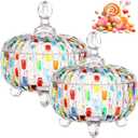 2 Pack Decorative Glass Storage Bowls, Hand-Painted Crystal Jars with Lids, Colorful Trinket Containers, Elegant Appetizer Servers for Treats