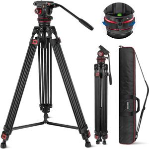 NEEWER 74" Video Tripod with Adjustable Damping Fluid Head, Metal Heavy Duty Dual-Mode QR Plate Compatible with DJI RS Gimbals, Flexible 360 Pan&+90/-75 Tilt, Max Load 22lb/10kg, TP75