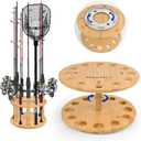 Fishing Rod Holders for Garage 360 Degree Rotating Fishing Pole Rack, Floor Stand Holds up to 12 Rods Bamboo Wood Fishing Gear Equipment Storage Organizer, Fishing Gifts for Men